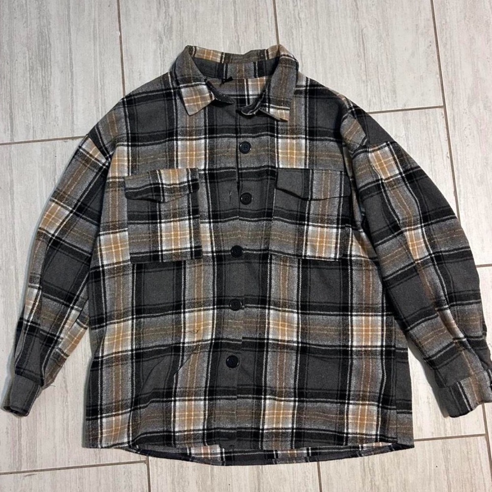 SHEIN Checkered Flannel Shirt in Black, Gray, and Tan